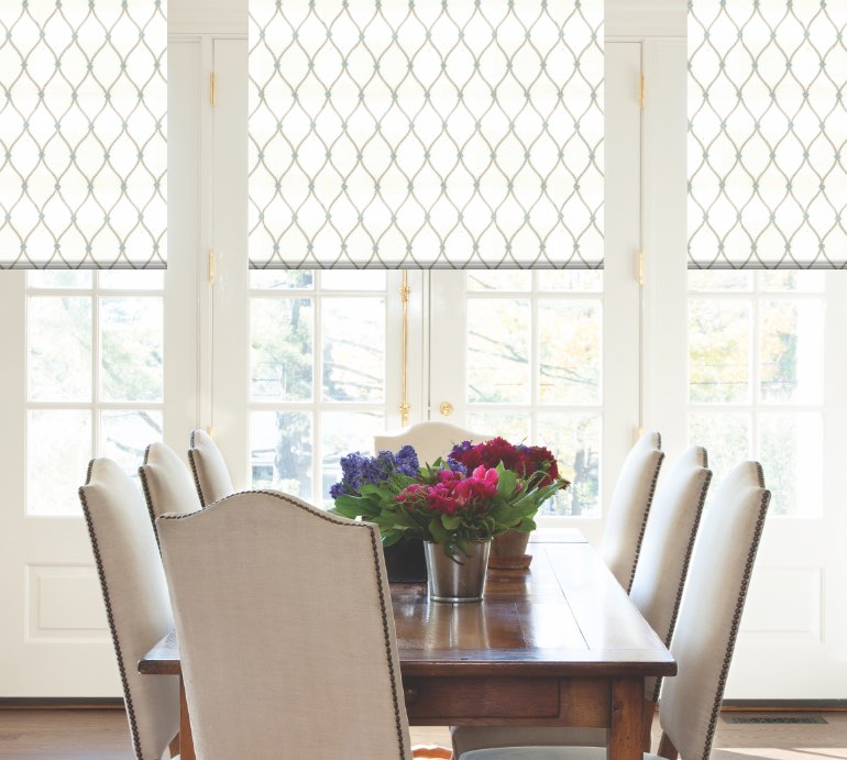 Shades in dining room with flowers